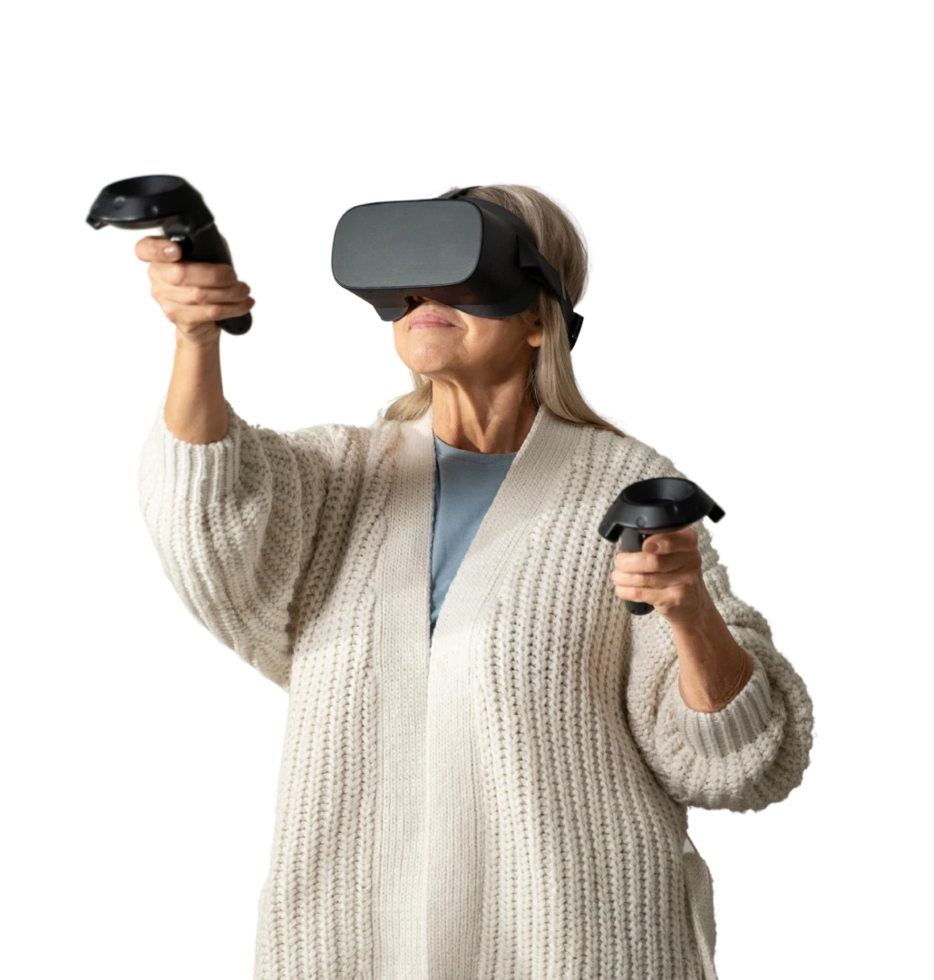 Paciente realizando un test con el casco de realidad virtual